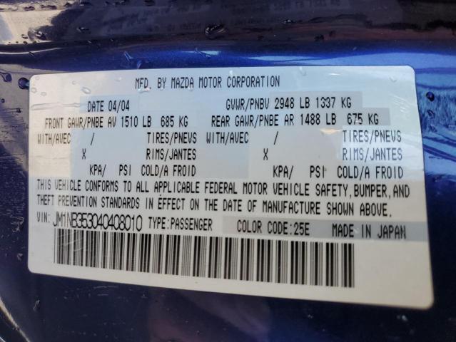 JM1NB353040408010 - 2004 MAZDA MX-5 MIATA BASE BLUE photo 12