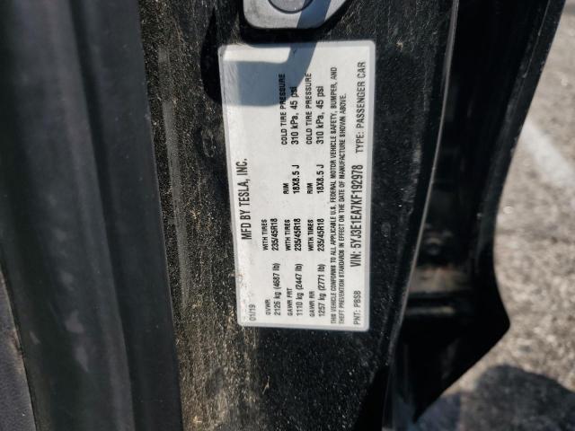 5YJ3E1EA7KF192978 - 2019 TESLA MODEL 3 BLACK photo 12