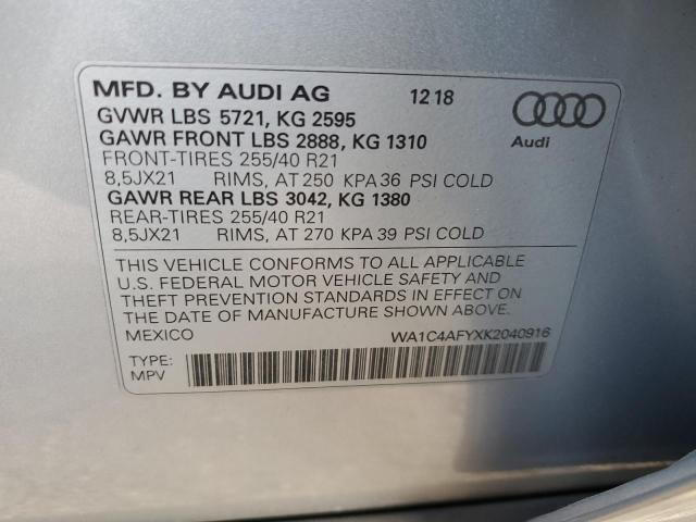 WA1C4AFYXK2040916 - 2019 AUDI SQ5 PRESTIGE SILVER photo 13