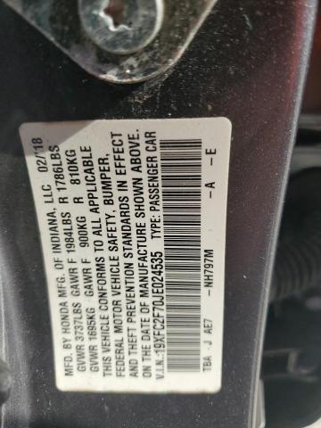 19XFC2F70JE024535 - 2018 HONDA CIVIC EX BLACK photo 12