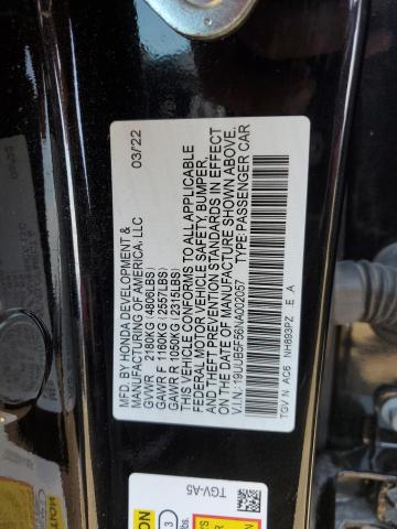 19UUB5F56NA002057 - 2022 ACURA TLX TECH A BLACK photo 12