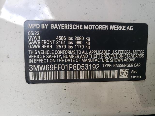 3MW69FF01P8D53192 - 2023 BMW 330I WHITE photo 12