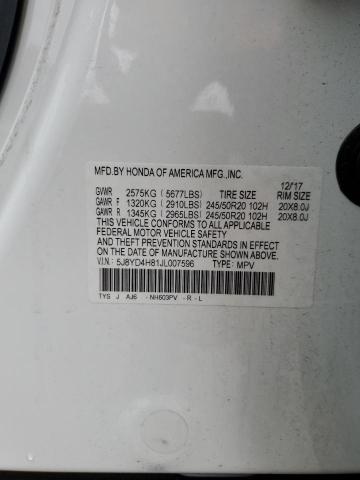 5J8YD4H81JL007596 - 2018 ACURA MDX ADVANCE WHITE photo 14