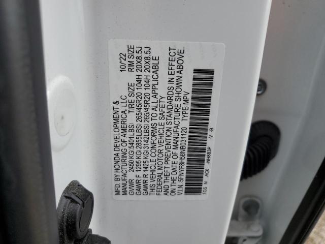 5FNYF8H58NB031120 - 2022 HONDA PASSPORT EXL თეთრი ფოტო 13