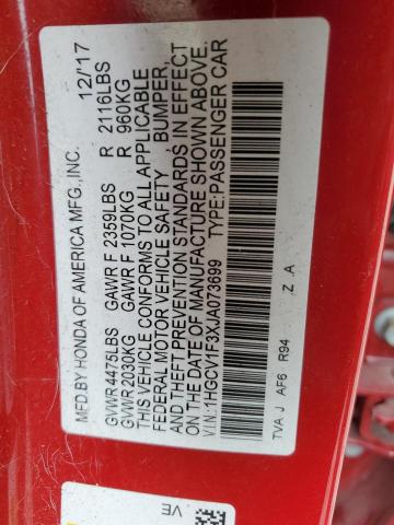 1HGCV1F3XJA073699 - 2018 HONDA ACCORD SPORT RED photo 12