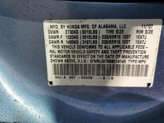 5FNRL38788B014145 - 2008 HONDA ODYSSEY EXL BLUE photo 14