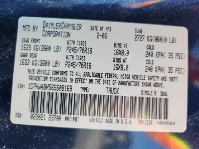 1D7HW48N56S608169 - 2006 DODGE DAKOTA QUAD SLT BLUE photo 13