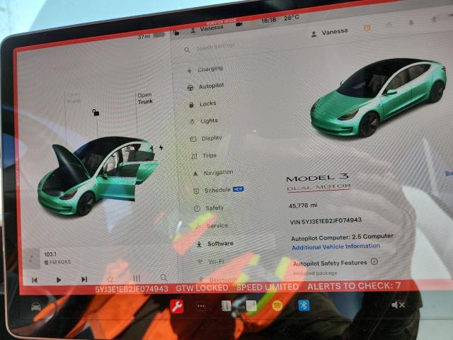 5YJ3E1EB2JF074943 - 2018 TESLA MODEL 3 白色 照片 9