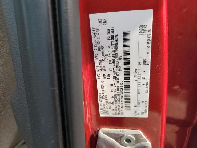 1FMCU9J94GUC63156 - 2016 FORD ESCAPE TITANIUM RED photo 12