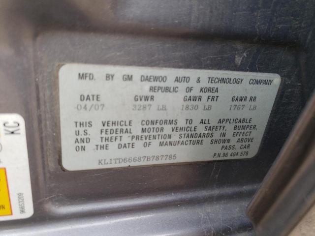 KL1TD66687B787785 - 2007 CHEVROLET AVEO LS BASE GRAY photo 14