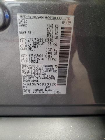 5N1AT2MV7KC830520 - 2019 NISSAN ROGUE S GRAY photo 12