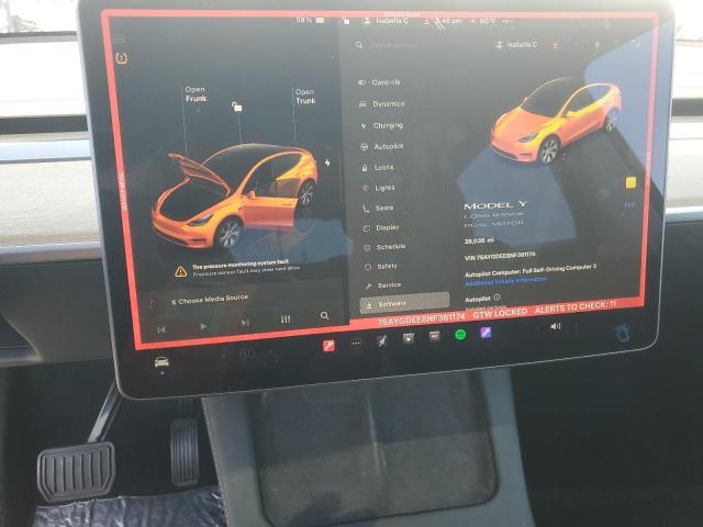 7SAYGDEE8NF361174 - 2022 TESLA MODEL Y WHITE photo 9