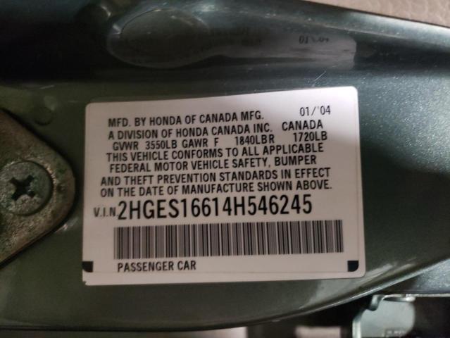 2HGES16614H546245 - 2004 HONDA CIVIC LX GREEN photo 12