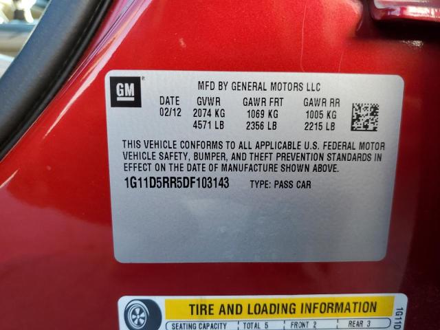 1G11D5RR5DF103143 - 2013 CHEVROLET MALIBU 1LT 红色 照片 12