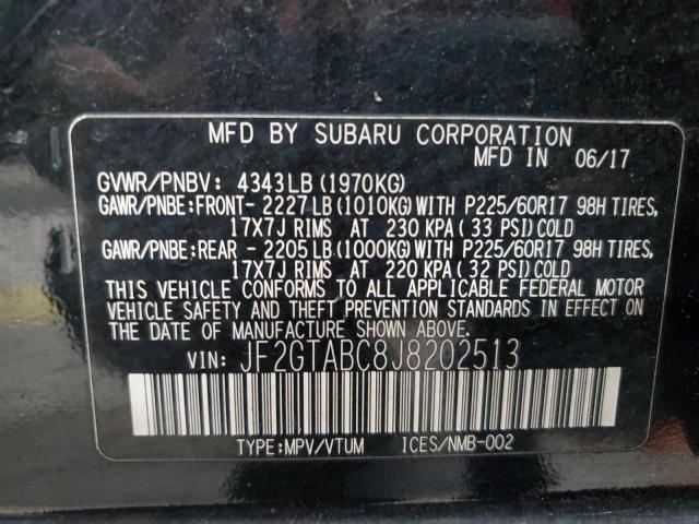JF2GTABC8J8202513 - 2018 SUBARU CROSSTREK PREMIUM Noir photo 13