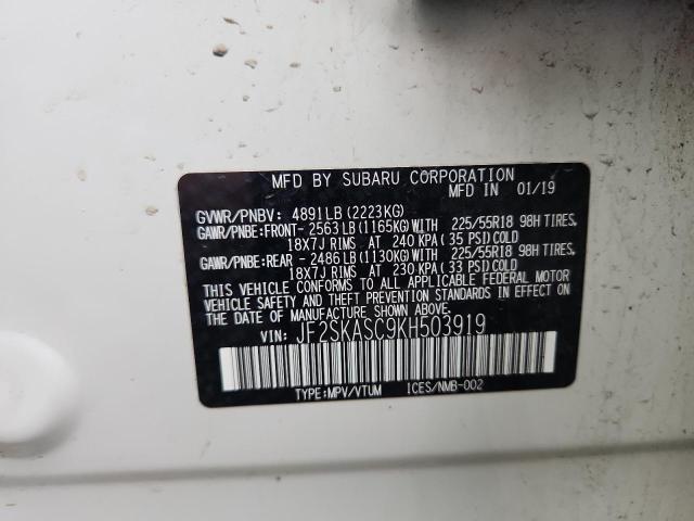 JF2SKASC9KH503919 - 2019 SUBARU FORESTER LIMITED Ақ фото 13