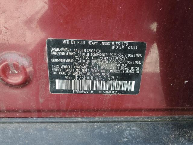 JF2SHADC6BG759257 - 2011 SUBARU FORESTER 2.5X PREMIUM RED photo 13