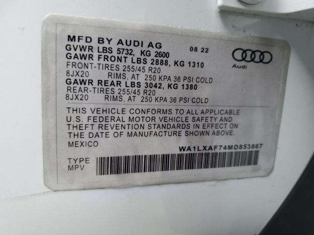 WA1LXAF74MD031666 - 2021 AUDI Q7 PREMIUM PLUS WHITE photo 12