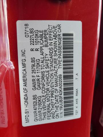 19UUB3F43KA002069 - 2019 ACURA TLX TECHNOLOGY RED photo 12