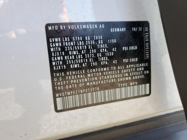 WVGTMPE21NP072078 - 2022 VOLKSWAGEN ID.4 PRO S Blanco foto 14