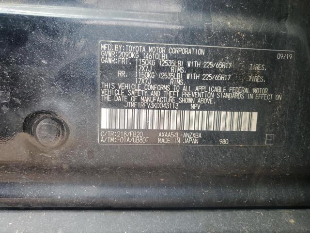 JTMF1RFV3KD043113 - 2019 TOYOTA RAV4 LE Қара фото 12