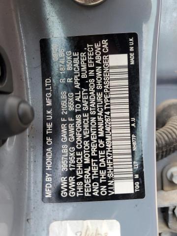 SHHFK7H49MU402674 - 2021 HONDA CIVIC SPORT 灰色 照片 12