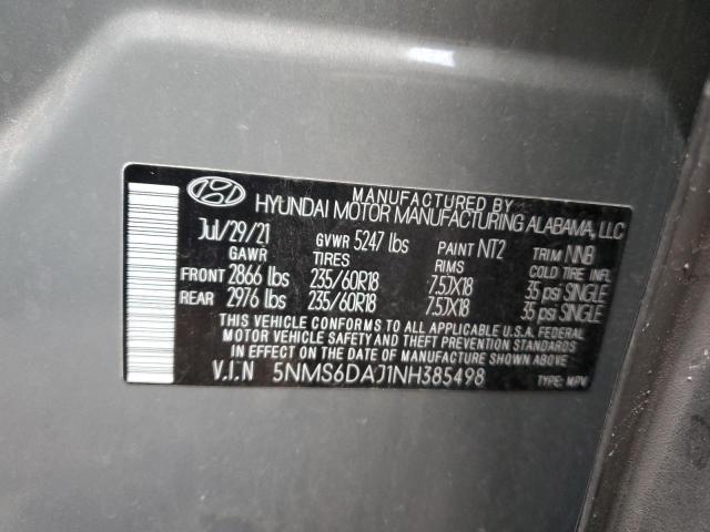 5NMS6DAJ1NH385498 - 2022 HYUNDAI SANTA FE SEL GRAY photo 13