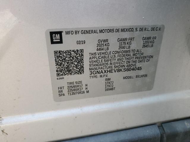 3GNAXHEV8KS604045 - 2019 CHEVROLET EQUINOX LS SILVER photo 13