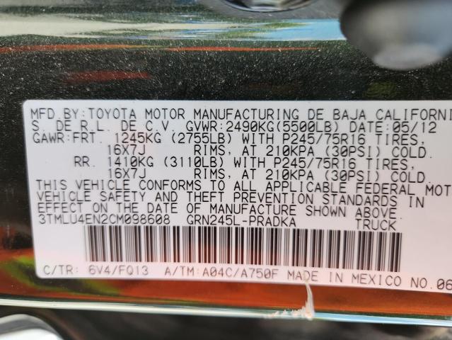 3TMLU4EN2CM098608 - 2012 TOYOTA TACOMA DOUBLE CAB 绿色 照片 12