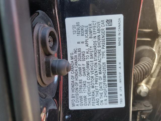 2HGFC2F68MH528526 - 2021 HONDA CIVIC LX BLACK photo 12