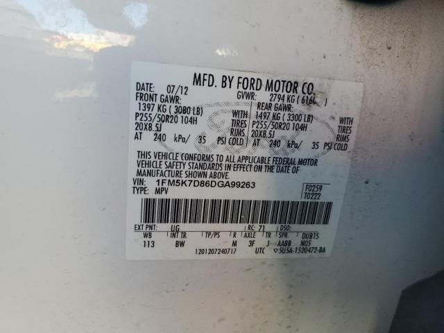 1FM5K7D86DGA99263 - 2013 FORD EXPLORER XLT თეთრი ფოტო 14