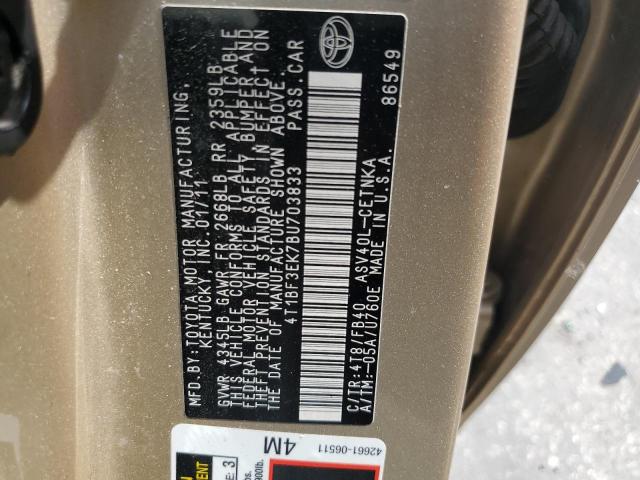 4T1BF3EK7BU703833 - 2011 TOYOTA CAMRY BASE Ոսկեգույն լուսանկար 12