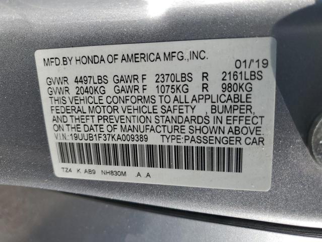 19UUB1F37KA009389 - 2019 ACURA TLX SILVER photo 13