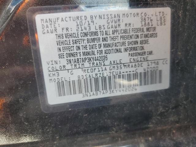 3N1AB7AP3KY442026 - 2019 NISSAN SENTRA S შავი ფოტო 13