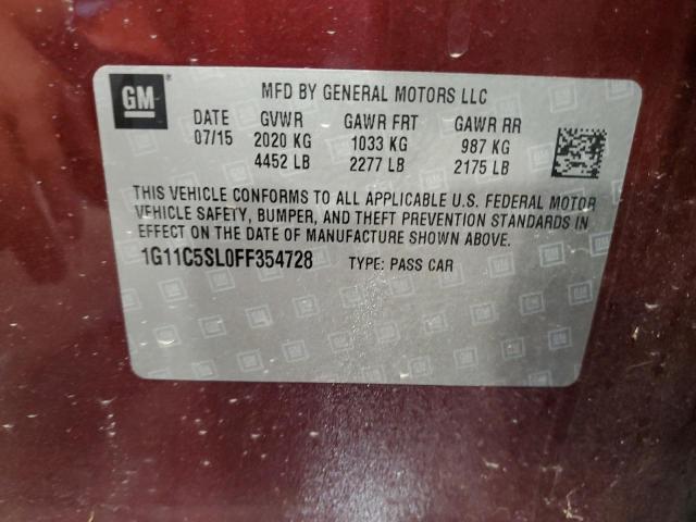 1G11C5SL0FF354728 - 2015 CHEVROLET MALIBU 1LT BURGUNDY photo 12