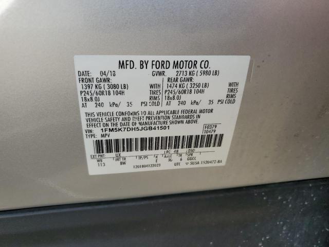 1FM5K7DH5JGB41501 - 2018 FORD EXPLORER XLT SILVER photo 13