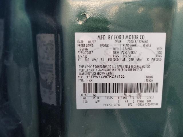 1FTPW14V97KC84722 - 2007 FORD F150 SUPERCREW GREEN photo 14