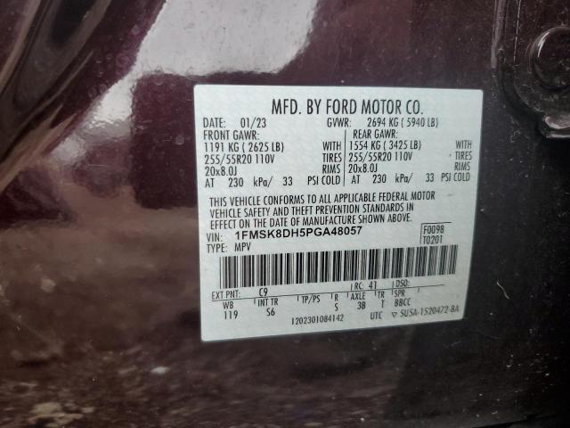 1FMSK8DH5PGA48057 - 2023 FORD EXPLORER XLT მუქწითელი ფოტო 13