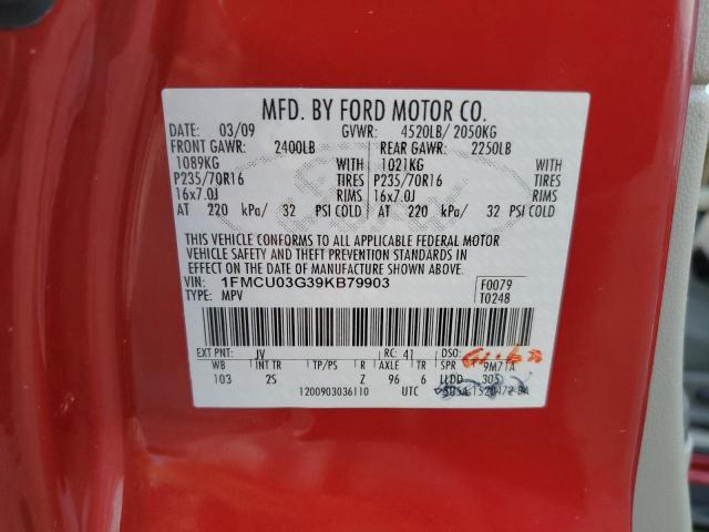 1FMCU03G39KB79903 - 2009 FORD ESCAPE XLT RED photo 13