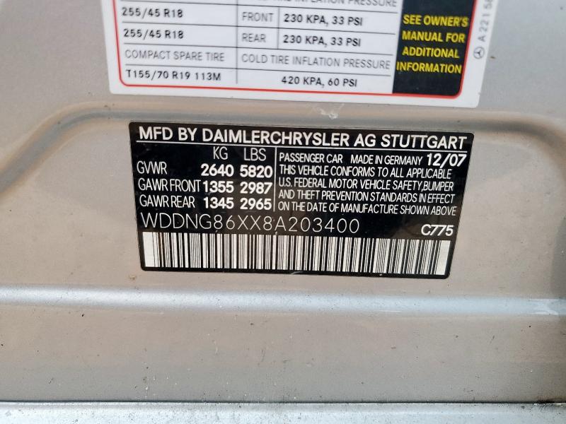 WDDNG86XX8A203400 - 2008 MERZ S 550 4MATIC SILVER photo 12