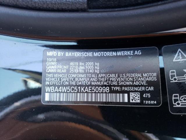 WBA4W5C51KAE50998 - 2019 BMW 430XI BLACK photo 12