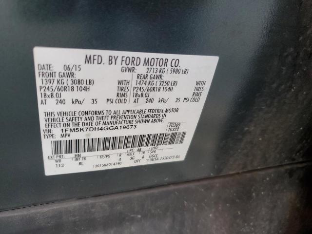 1FM5K7DH4GGA19673 - 2016 FORD EXPLORER XLT Grafit fotoğraf 13