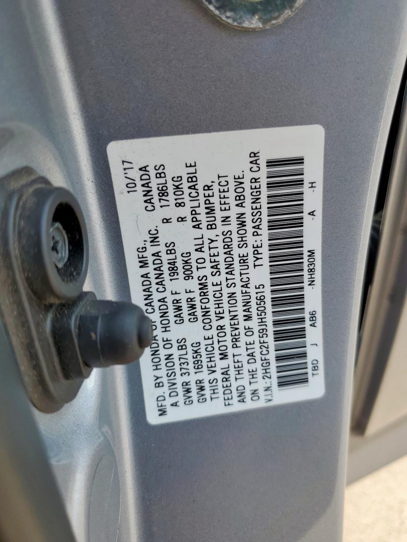 2HGFC2F59JH505615 - 2018 HONDA CIVIC LX 银色 照片 13