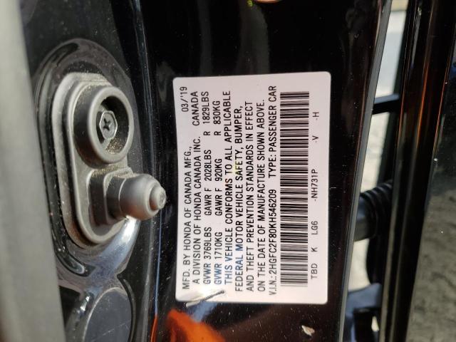 2HGFC2F80KH546209 - 2019 HONDA CIVIC SPORT 黑色 照片 12