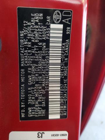 2T1BU4EEXDC959121 - 2013 TOYOTA COROLLA BASE Qırmızı foto 12