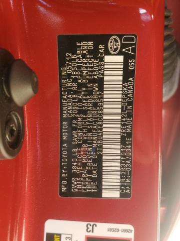 2T1BU4EE8CC859517 - 2012 TOYOTA COROLLA BASE 红色 照片 12