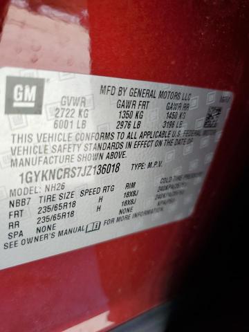 1GYKNCRS7JZ136018 - 2018 CADILLAC XT5 LUXURY წითელი ფოტო 13