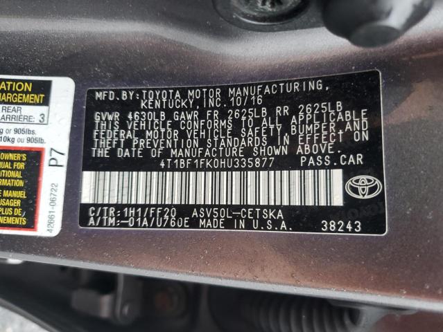 4T1BF1FK0HU335877 - 2017 TOYOTA CAMRY LE GRAY photo 12