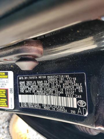 2T1BURHE4KC201801 - 2019 TOYOTA COROLLA L Чорний фото 13