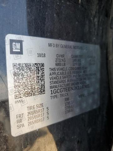 1GCGTEEN2K1147411 - 2019 CHEVROLET COLORADO ZR2 BLACK photo 12